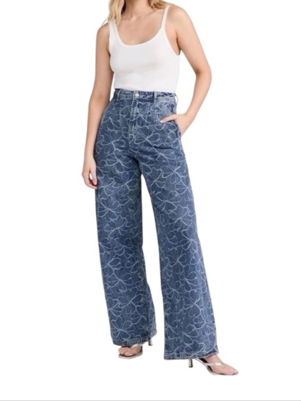 Ramy Brook Indigo Wide-Leg Embroidered Jeans